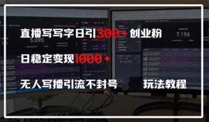 直播写写字日引300+创业粉，日稳定变现600+无人写播引流不封号，玩法教程-琴书聊项目