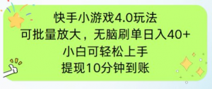 快手小游戏刷广告4.0玩法，项目可批量放大操作，手机有电有网即可。单…-琴书聊项目