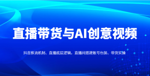 直播带货与AI创意视频,抖音推流机制、直播底层逻辑,直播间搭建账号包装、带货实操-琴书聊项目