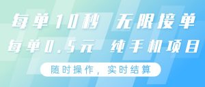 纯手机操作项目，每单耗时10秒，无限接单，单笔收益0.5元，支持24小时随时操做-琴书聊项目