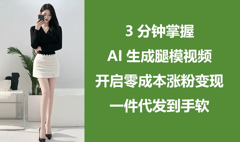 3分钟掌握AI生成腿模视频，开启0成本涨粉变现，一件代发到手软-琴书聊项目