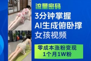 3分钟掌握AI生成俯卧撑女孩视频，零成本涨粉变现，1个月1W粉-琴书聊项目