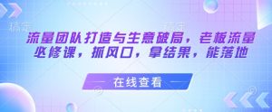流量团队打造与生意破局，老板流量必修课，抓风口，拿结果，能落地-琴书聊项目