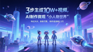 三步生成10W+视频，AI制作微观“小人物世界”科幻大片，条条万赞，1条作品涨粉2.3万-琴书聊项目