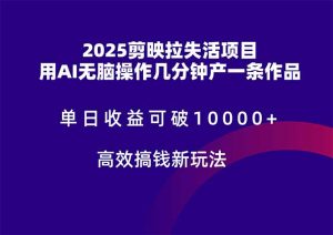 2025剪映拉失活项目，单日收益可破10000+，用AI无脑制作作品，高效搞…-琴书聊项目