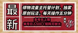 最新得物流量主托管计划，独家原创玩法，每天操作五分钟，多号无上限，单号日入5张+矩阵可放大【揭秘】-琴书聊项目