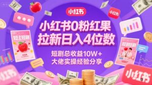 小红书0粉红果短剧拉新日入4位，数短剧总收益10W+大佬实操经验分享-琴书聊项目