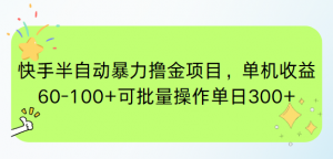 快手半自动暴力撸金项目,单机收益60-100+可批量操作单日300+-琴书聊项目