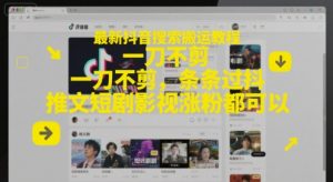 最新抖音搜索搬运教程，一刀不剪，条条过抖，推文短剧影视涨粉都可以-琴书聊项目