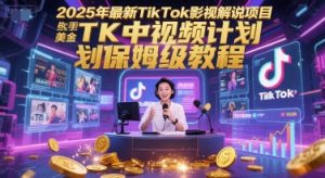 2025年最新TikTok影视解说项目，新手也能挣美金，TK中视频计划保姆级教程-琴书聊项目