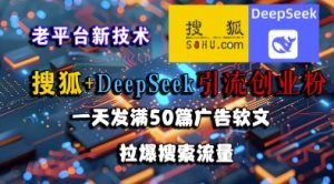 搜狐+DeepSeek引流创业粉，老平台新技术，一天发满50篇广告软文，拉爆搜索流量-琴书聊项目