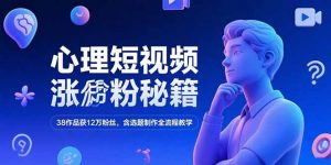 心理短视频涨粉秘籍，38作品获12万粉丝，含选题制作全流程教学-琴书聊项目