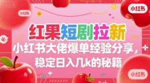 红果短剧拉新小红书大佬爆单经验分享，稳定日入几k的秘籍-琴书聊项目