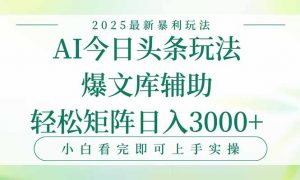 今日头条2025年最新暴利玩法，一键生成爆款，轻松实现矩阵日入3000+-琴书聊项目