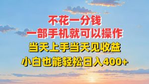 不花一分钱，一部手机就可以操作，当天上手当天见收益，小白也能轻松日入400+-琴书聊项目