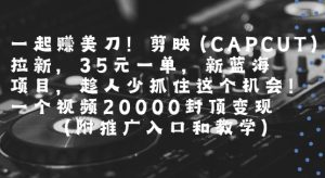 一起挣美刀!剪映(CAPCUT)拉新，35米一单，新蓝海项目，一个视频2w封顶变现(附推广入口和教学)-琴书聊项目