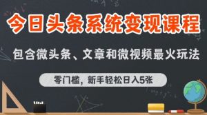今日头条AI玩法系统课程，最新前沿变现玩法拆解，零门槛，新手轻松日入5张-琴书聊项目