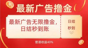 最新广告无限撸金，日结秒到，管道40%-琴书聊项目