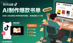 AI制作爆款书单，抖音42粉丝博主书单号制作拆解，单条视频28W赞-琴书聊项目