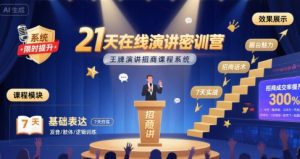 21天在线演讲密训营，王牌演讲招商课程系统-琴书聊项目