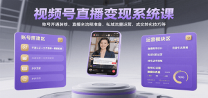 视频号直播变现系统课,账号开通装修、直播全流程准备、私域流量运营、成交转化技巧等-琴书聊项目