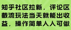 知乎社区拉新，评论区截流玩法当天就能出收益，操作简单人人可做-琴书聊项目