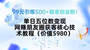 99元引爆500+精准创业粉!单日五位数变现,网赚朋友圈获客核心技术教程…-琴书聊项目