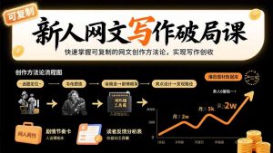 新人网文写作破局课:快速掌握可复制的网文创作方法论,实现写作创收-琴书聊项目