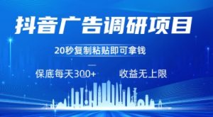 抖音广告调研项目，只需复制粘贴广告即可挣钱，任务不限量，一天稳定3张-琴书聊项目