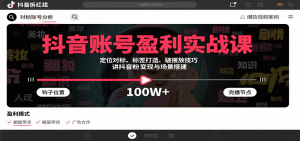 抖音账号盈利实战课，定位对标、标签打造、破播放技巧，讲涨粉变现与场景搭建-琴书聊项目