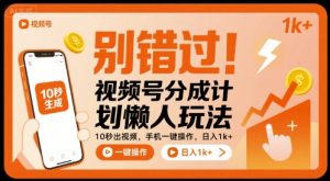 别错过！视频号分成计划懒人玩法，10秒出视频，手机一键操作，日入1k+ 【揭秘】-琴书聊项目