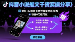 抖音小说推文干货实操分享，混剪+AI图片卡特效爆量全流程，0粉丝0门槛可做-琴书聊项目