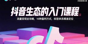 抖音生态的入门课程:流量变现全攻略,16种盈利方式,标签体系精准定位-琴书聊项目