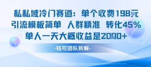 私域冷门赛道单个收费198米引流模板简单人群精准 45%的转化率单人一天大概收益多张-琴书聊项目
