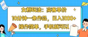 女粉玩法:高客单价,10分钟一条作品,日入1k+操作简单,手机就可以-琴书聊项目