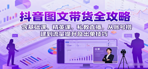 抖音图文带货全攻略：含基础课、精英课，私教直播，从账号搭建到流量提升及出单技巧-琴书聊项目
