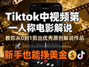 Tiktok中视频第一人称电影解说，教你从0到1剪出一个优秀的原创解说作品，新手也能挣美金-琴书聊项目