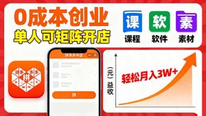 拼多多虚拟电商，0成本，单人可矩阵开店，轻松月入3W+-琴书聊项目