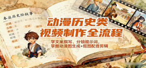 动漫历史类视频制作全流程，学文案撰写、分镜提示词，掌握动漫图生成+抠图配音剪辑-琴书聊项目