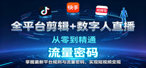全平台剪辑+数字人直播,从零到精通,掌握最新平台规则与流量密码,实现短视频变现-琴书聊项目