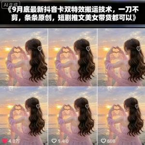 9月底最新抖音卡双特效搬运技术，一刀不剪，条条原创，短剧推文美女带货都可以-琴书聊项目