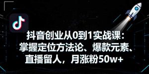 抖音创业从0到1实战课：掌握定位方法论、爆款元素、直播留人，月涨粉50w+-琴书聊项目
