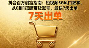 抖音百万创富指南：短视频5G风口教学，从0到1搭建带货账号，最快7天出单-琴书聊项目