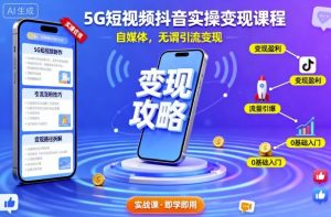 5G短视频抖音实操变现课程，自媒体，无谓引流变现-琴书聊项目