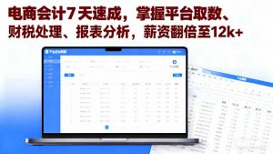电商会计7天速成，掌握平台取数、财税处理、报表分析，薪资翻倍至12k+-琴书聊项目