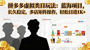 拼多多虚拟类目玩法，蓝海项目，长久稳定，多店矩阵操作，轻松日进1K+-琴书聊项目