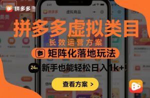 拼多多虚拟类目长效运营方案：矩阵化落地玩法，新手也能轻松日入1k+-琴书聊项目