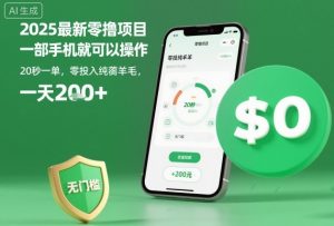 2025最新零撸项目，一部手机就可以操作，20秒一单，零投入纯薅羊毛，无门槛，一天200+【揭秘】-琴书聊项目