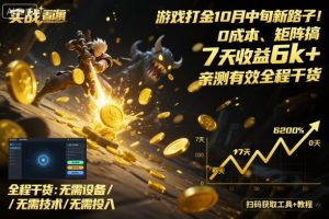 游戏打金10月中旬新路子！0成本、矩阵搞，7天收益6k+，亲测有效全程干货【揭秘】-琴书聊项目