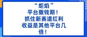 “炬焰”：平台撒钱期！抓住新赛道红利，5分钟二创内容，收益是其他平台几倍！-琴书聊项目
